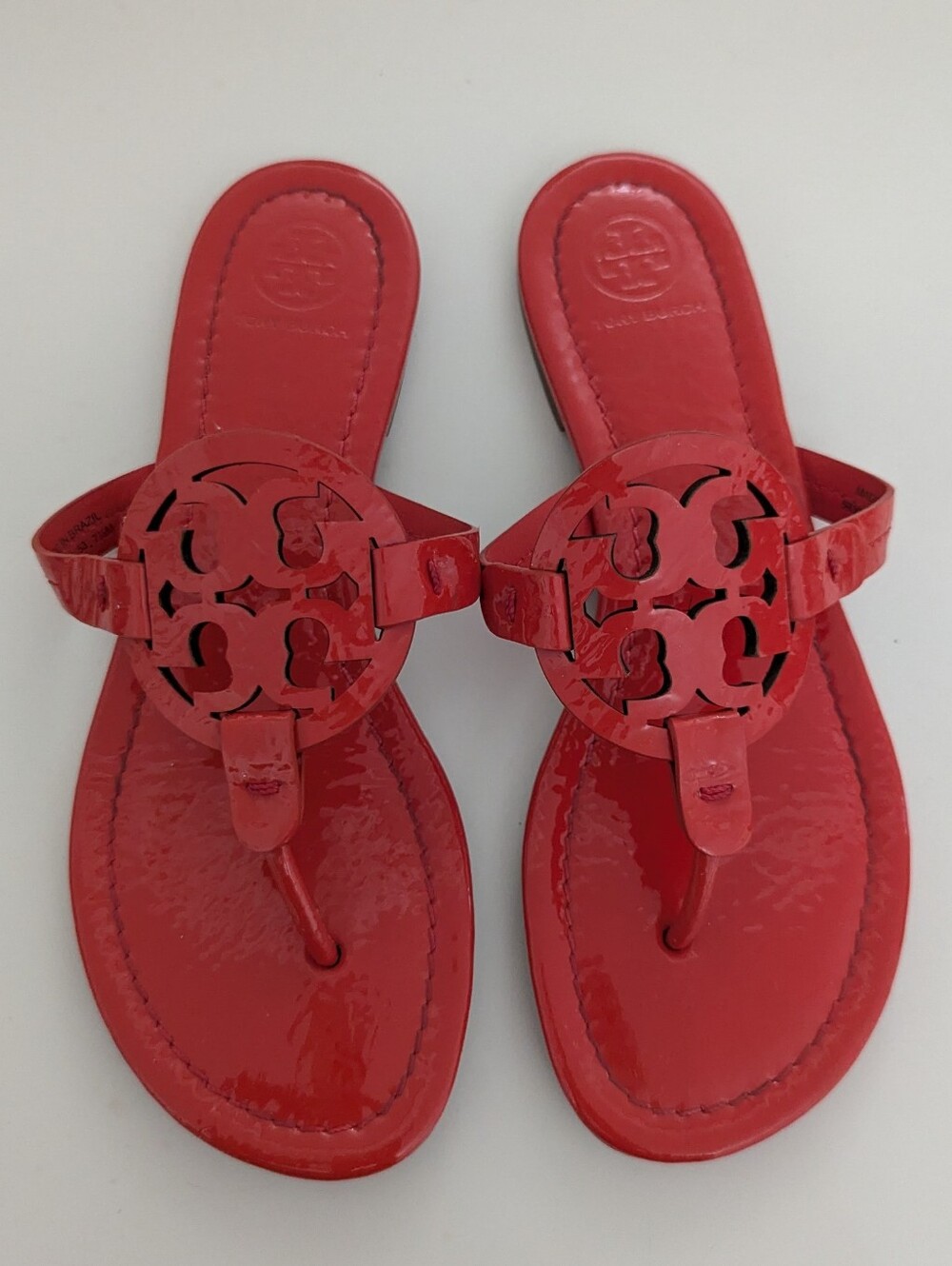 EUC! Tory Burch Miller Sandal In Red Textured Patent Leather Size 7.5